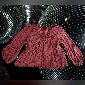 AUW (As U Wish) Maroon Blouse with Black Dot Stitching